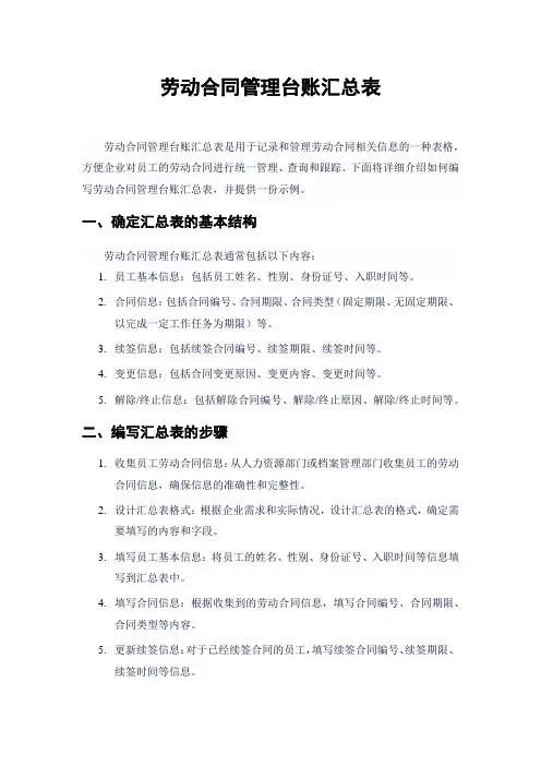 劳动合同管理台账汇总表