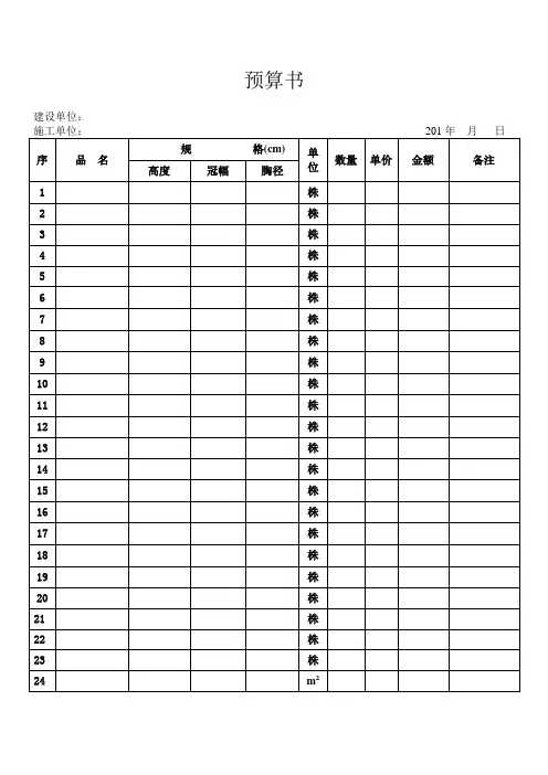 预算表格格式