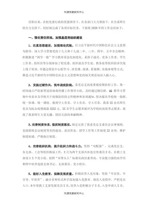 X高校党总支书记2020年工作总结
