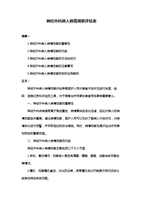 神经外科病人病情观察评估表