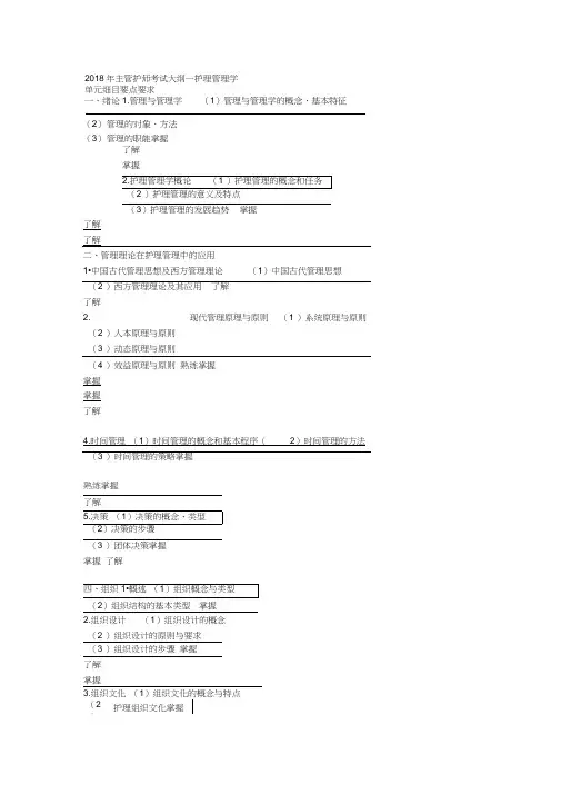 2018年主管护师考试大纲—护理管理学