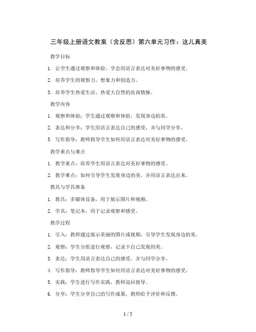 三年级上册语文教案(含反思)第六单元习作：这儿真美  两课时  部编版