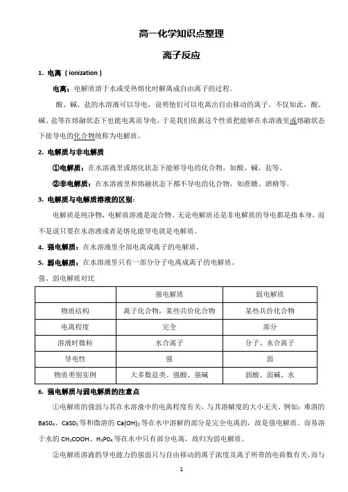 【个人精编】高一化学知识点——离子反应
