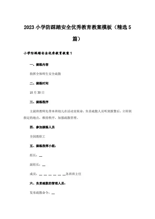 2023小学防踩踏安全优秀教育教案模板(精选5篇)