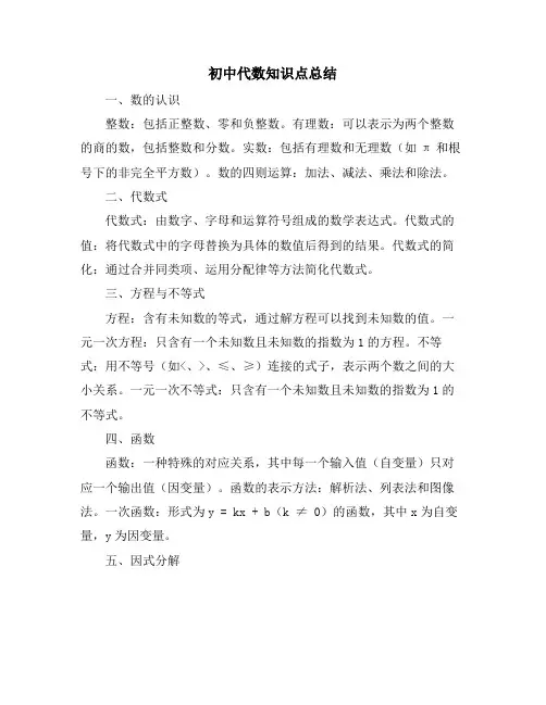 初中代数知识点总结
