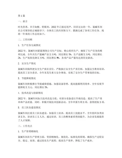 氯碱车间工作总结范文(3篇)