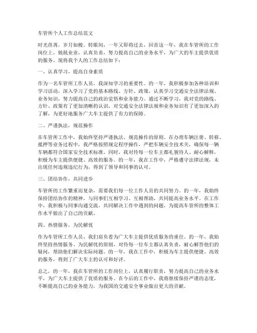车管所个人工作总结范文