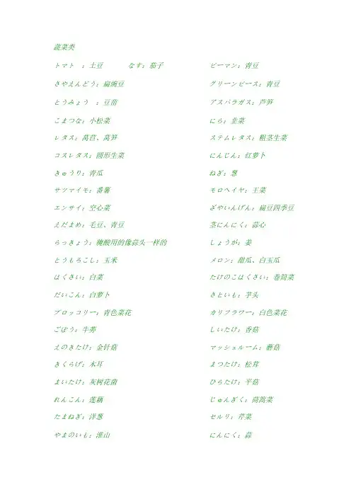 各种蔬菜水果日语