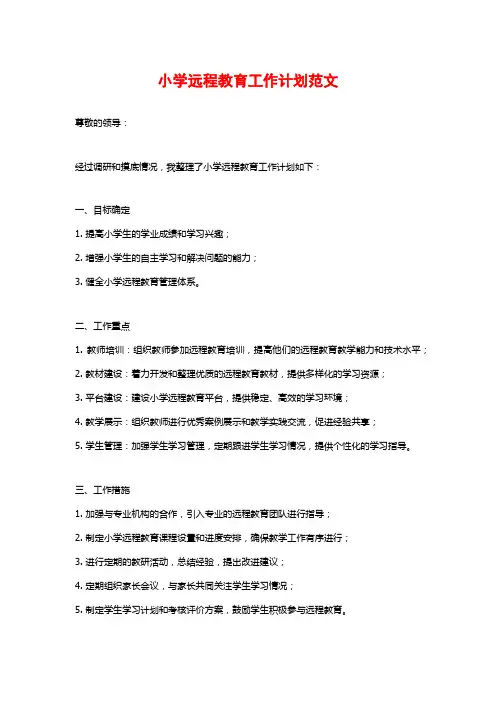 小学远程教育工作计划范文