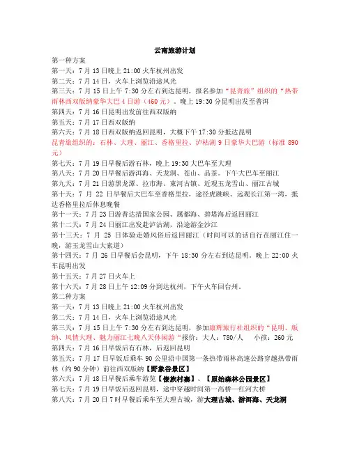 云南旅游四个计划方案