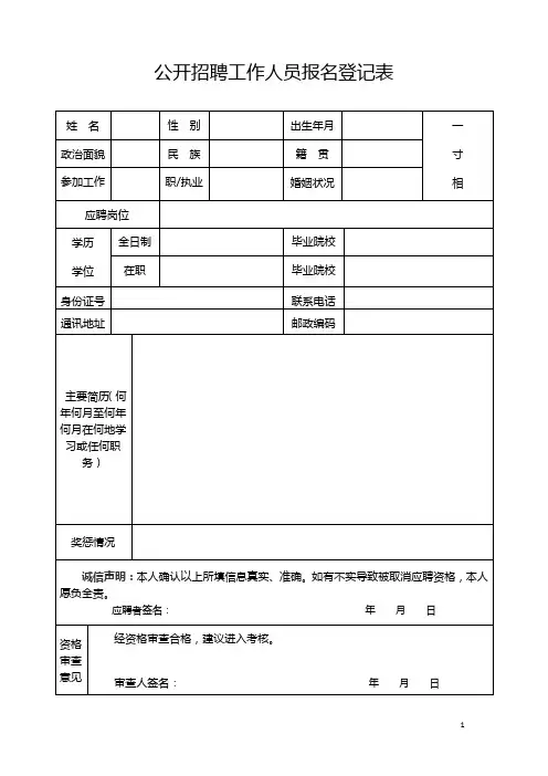 公开招聘工作人员报名登记表