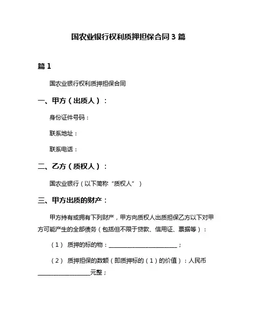 国农业银行权利质押担保合同3篇