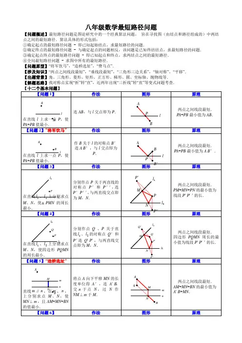 八年级最短路径问题归纳小结