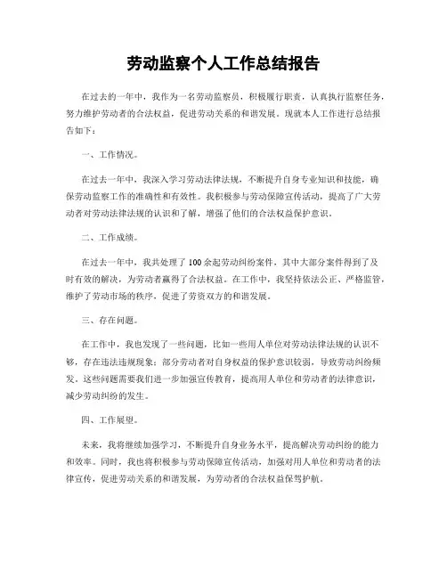 劳动监察个人工作总结报告