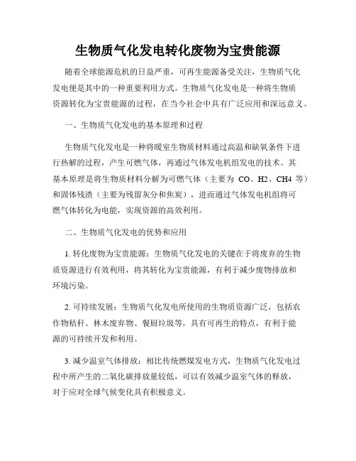 生物质气化发电转化废物为宝贵能源