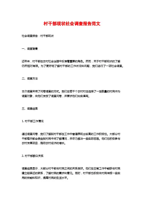 村干部现状社会调查报告范文