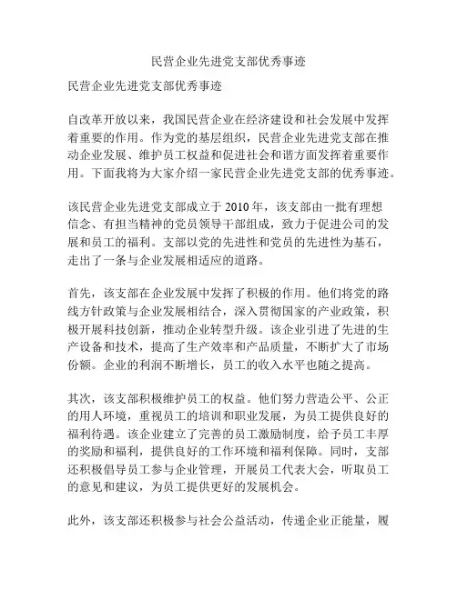民营企业先进党支部优秀事迹