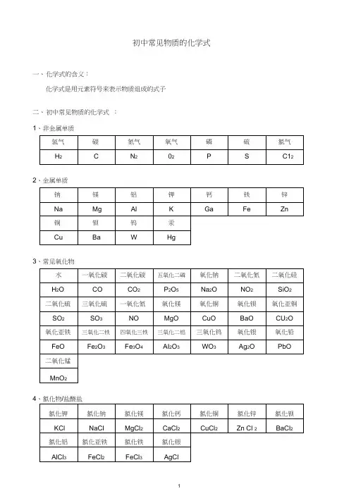 (完整word版)初中常见物质的化学式及其化学方程式(精编版)