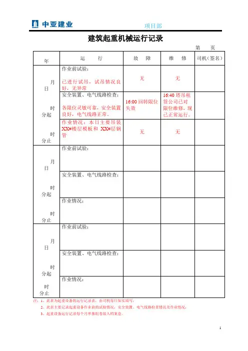 24建筑起重机械运行记录