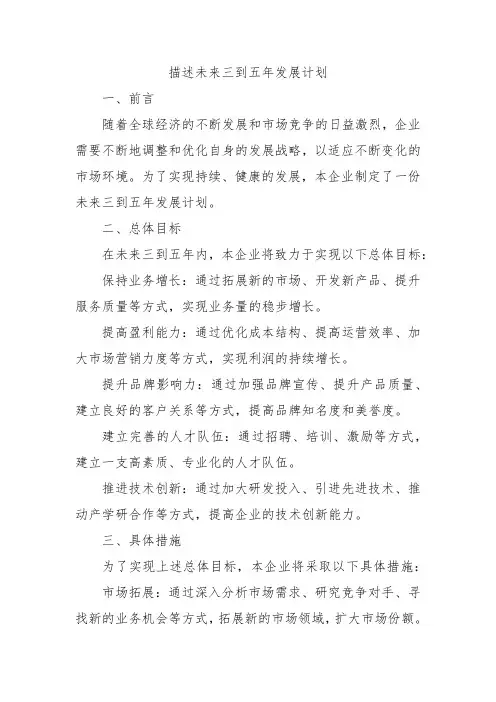 描述未来三到五年发展计划