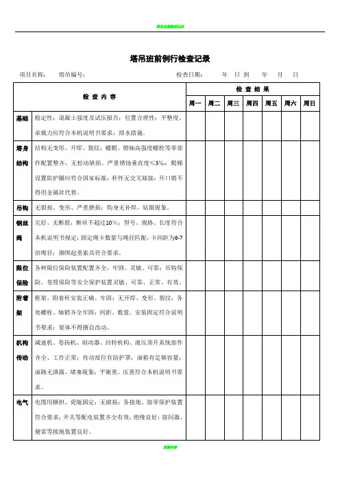 塔吊每日检查表