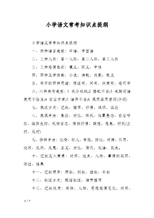 小学语文常考知识点提纲