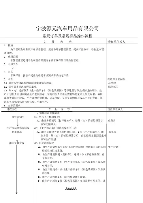 常规订单及常规样品操作流程
