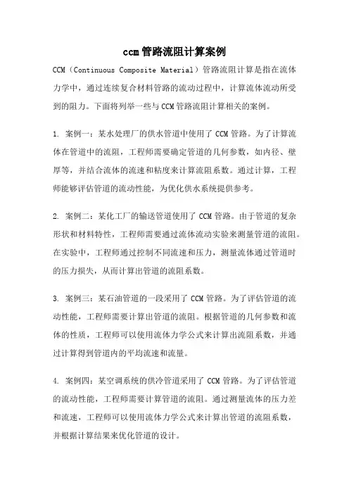 ccm管路流阻计算案例