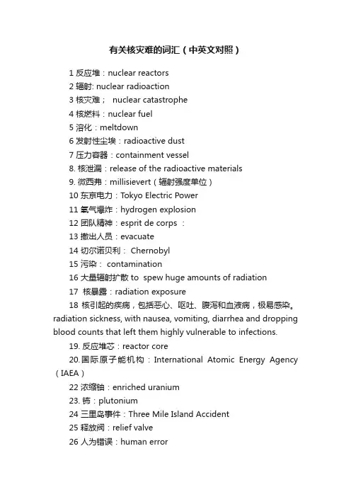 有关核灾难的词汇（中英文对照）