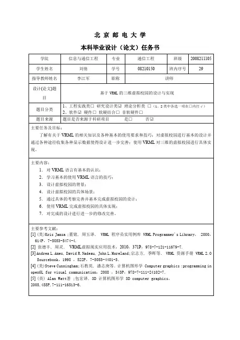 北京邮电大学本科毕业设计任务书范例