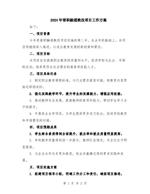 2024年普职融通教改项目工作方案