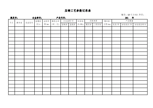 压铸工艺参数记录表