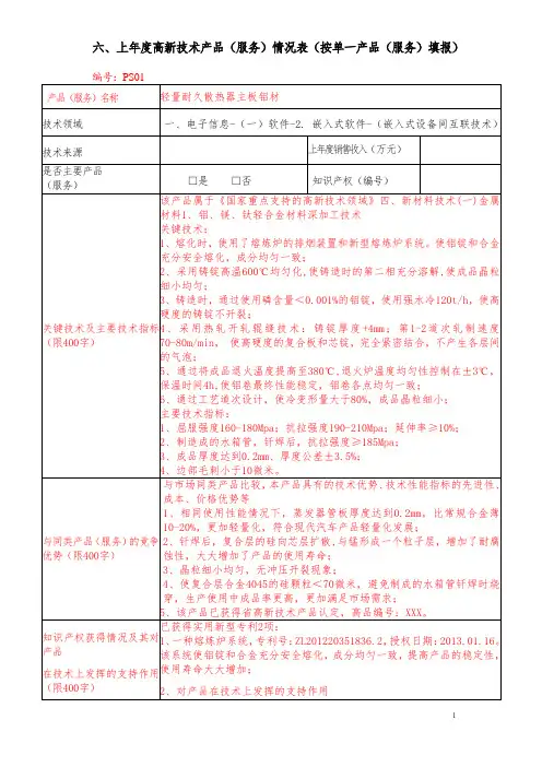 高新技术企业认定-高新技术产品情况(PS表)