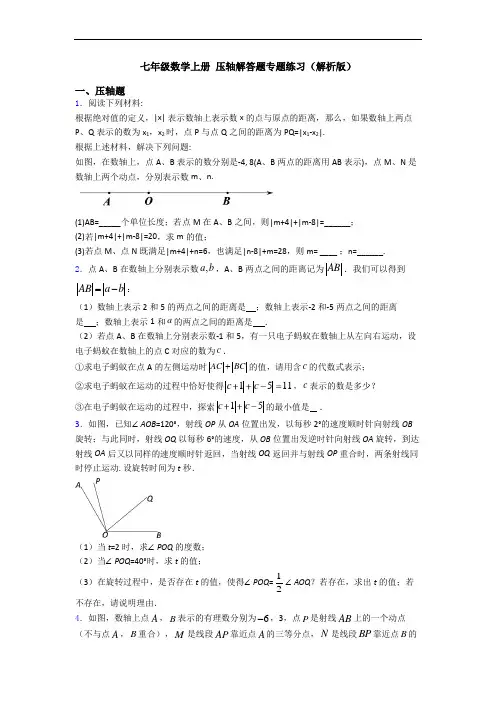 七年级数学上册 压轴解答题专题练习(解析版)