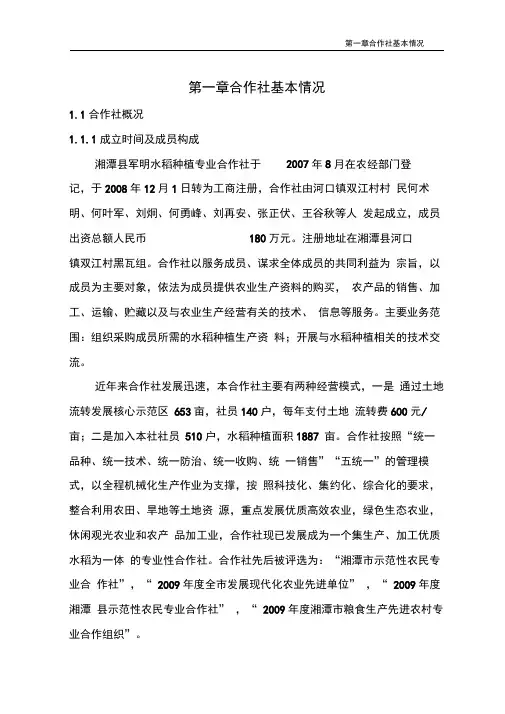 水稻专业种植合作社项目可行性研究报告