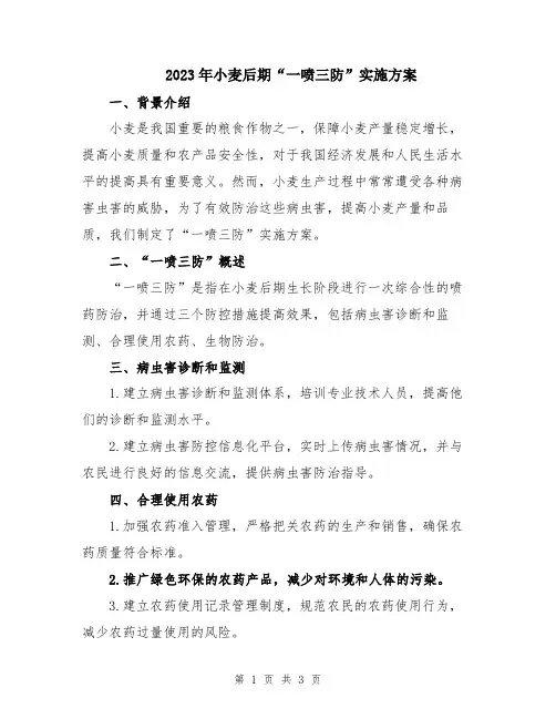 2023年小麦后期“一喷三防”实施方案