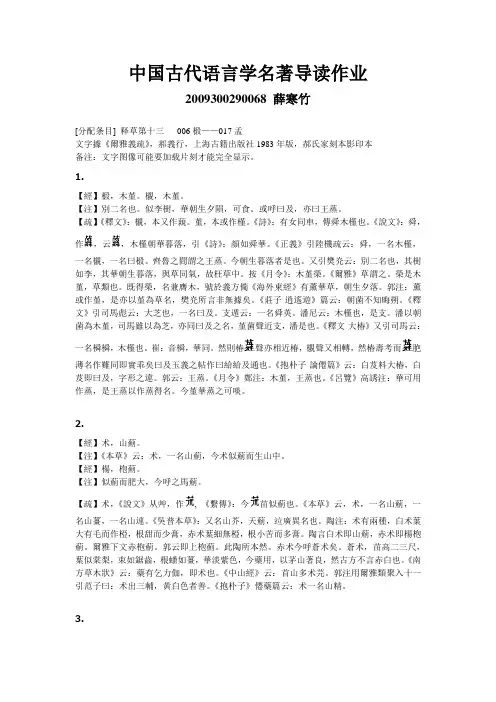 古代语言学名著导读作业