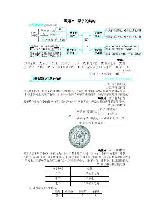 九年级化学上册第三单元物质构成的奥秘课题2原子的结构习题新版新人教版_