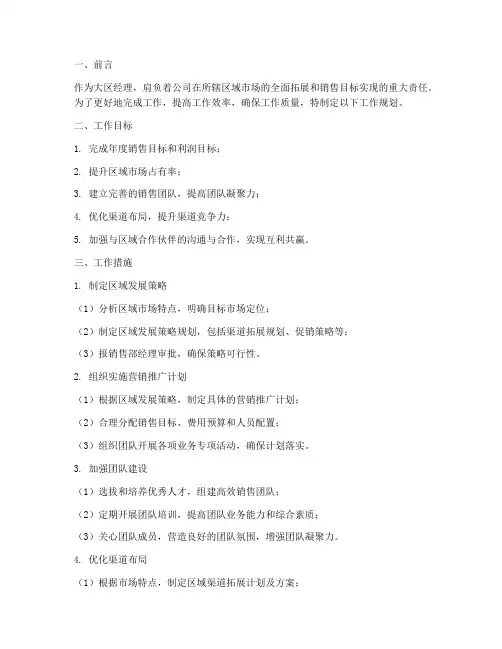 大区经理工作规划