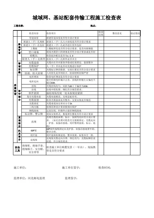 工程检查表(光缆线路部分)