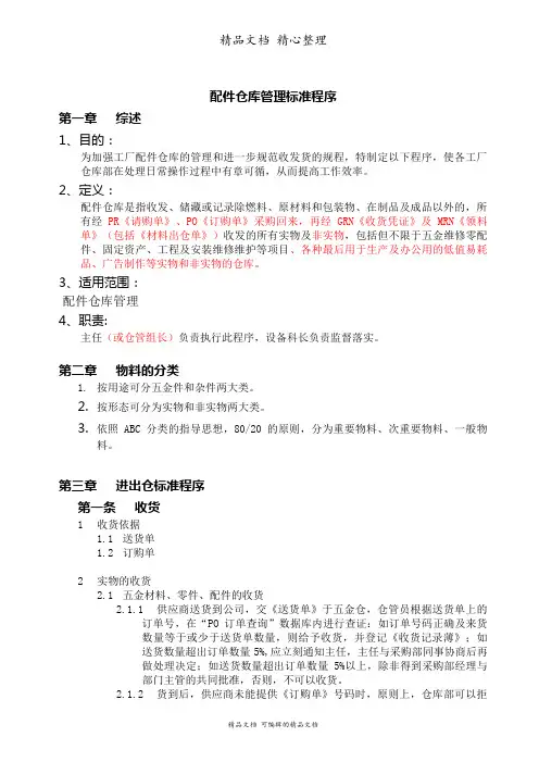 配件仓库管理标准程序,货物收发、保管、盘点、请购规定
