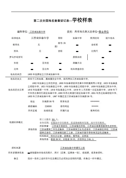 第二次全国地名普查登记表【模板】