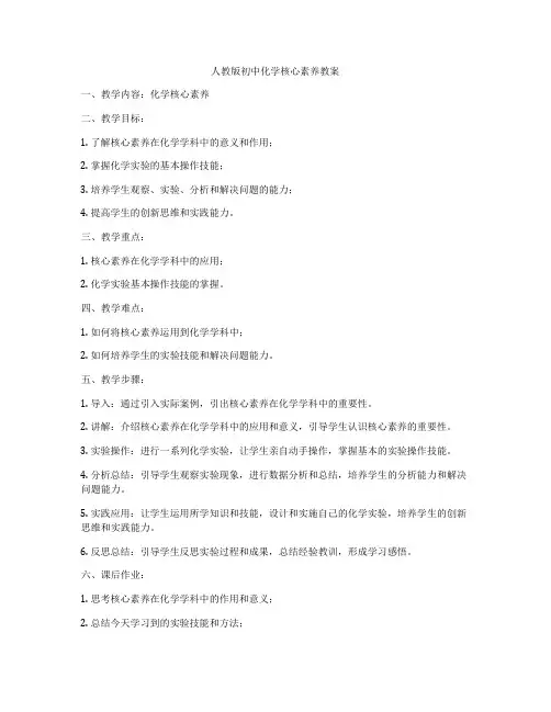 人教版初中化学核心素养教案