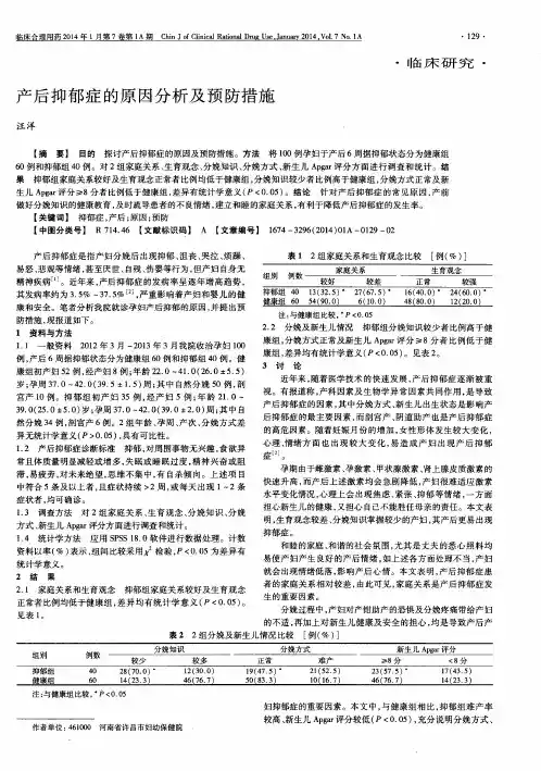 产后抑郁症的原因分析及预防措施