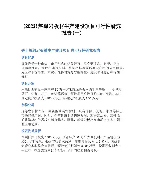 (2023)辉绿岩板材生产建设项目可行性研究报告(一)