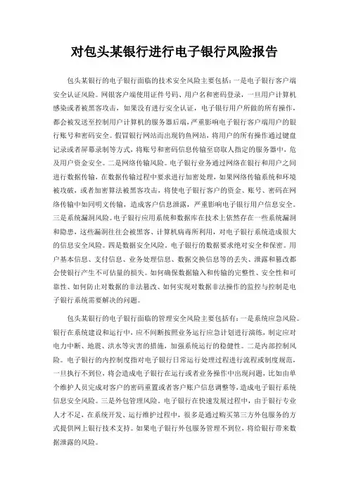 对包头某银行进行电子银行风险报告