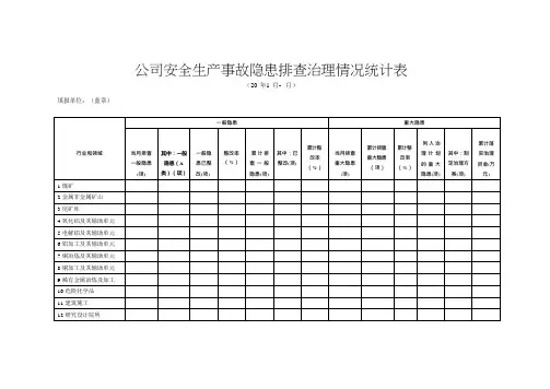 公司安全生产事故隐患排查治理情况统计表