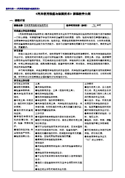 《汽车使用性能与检测技术》课程教学大纲