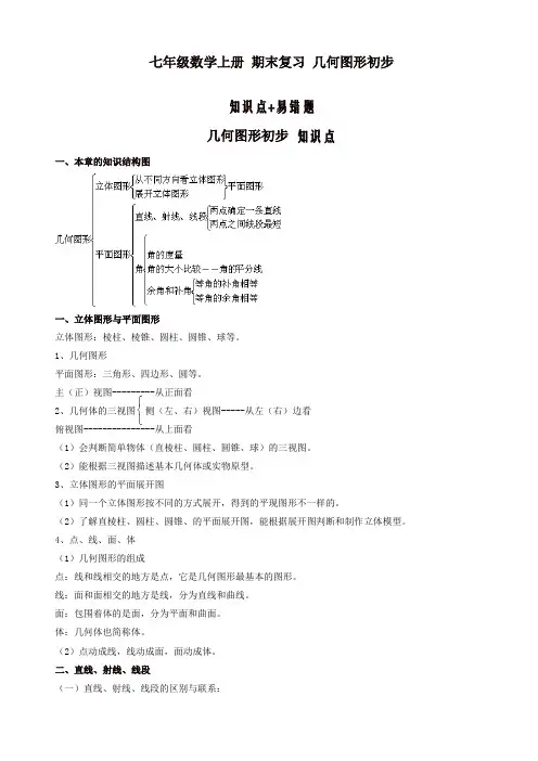 七年级上《第四章几何图形初步》期末复习知识点、易错题