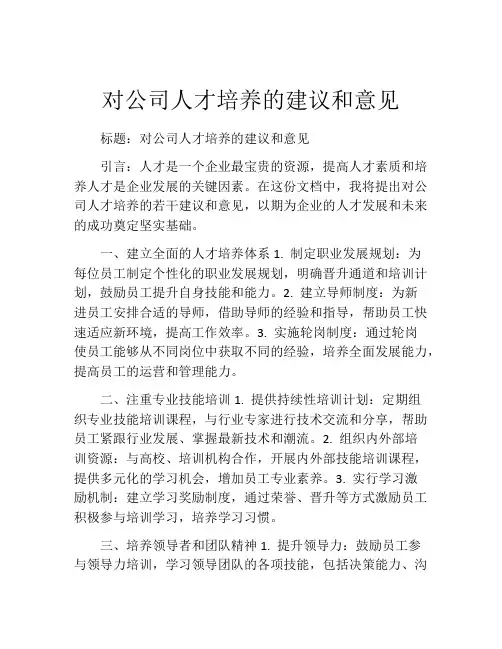 对公司人才培养的建议和意见